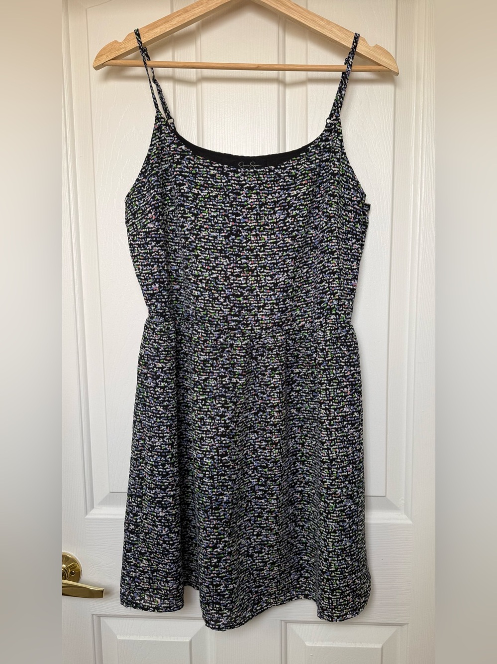 Jessica Simpson Black Multicolor Speckled Spaghetti Strap Mini Dress - Size M